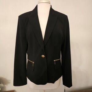 Calvin Klein Black Blazer With Gold Zippers & Buttons - Size 14 - NWT MSRP $280